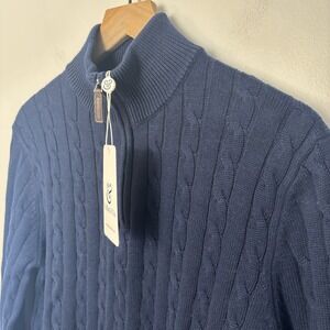 Collars & Co Size Small Kensington Cable Knit Quarter Zip Sweater Navy